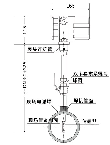 西森插入式热式气体质量流量计安装示意图